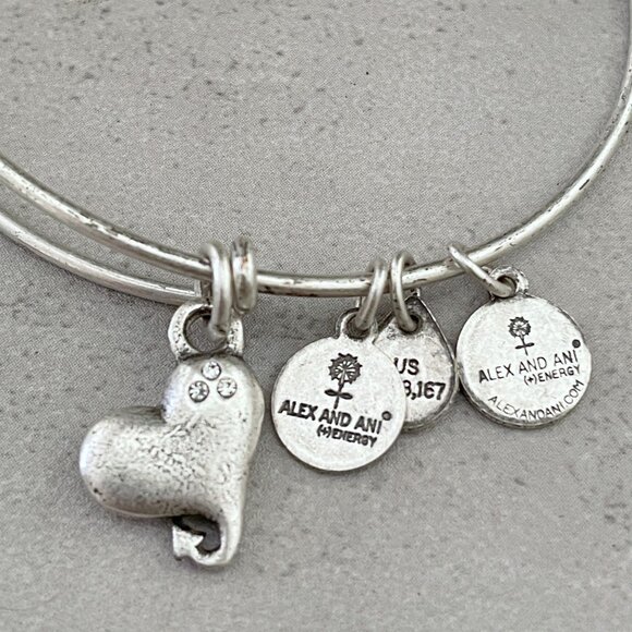 NWT Alex and Ani Cupid's Heart Silver Tone Adjustable Charm Bangle Bracelet - Picture 3 of 5